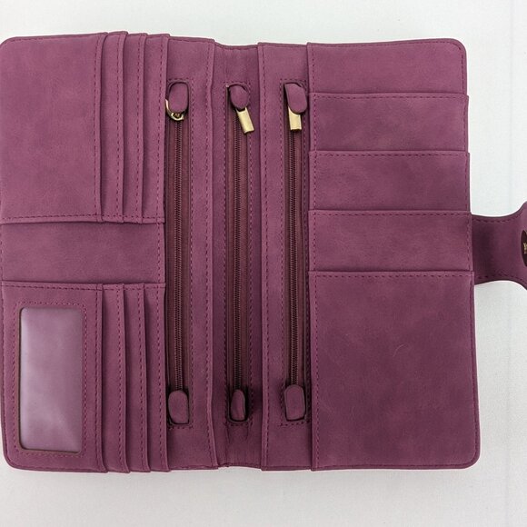 Francesca's Travel Wallet Laser Cut Design Purple Gold Clutch Style - Picture 8 of 12